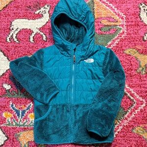 Northface Teal zip hooded fleece size 7/8